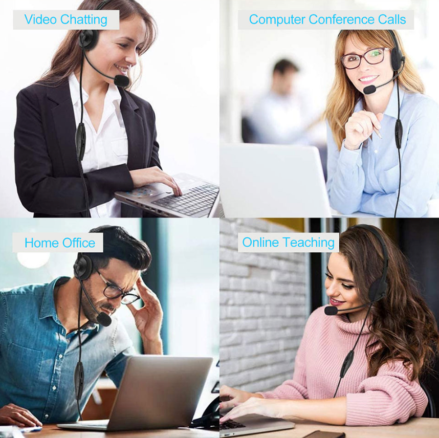 image-USB Headset with Noise-Cancelling Microphone for PC Computer