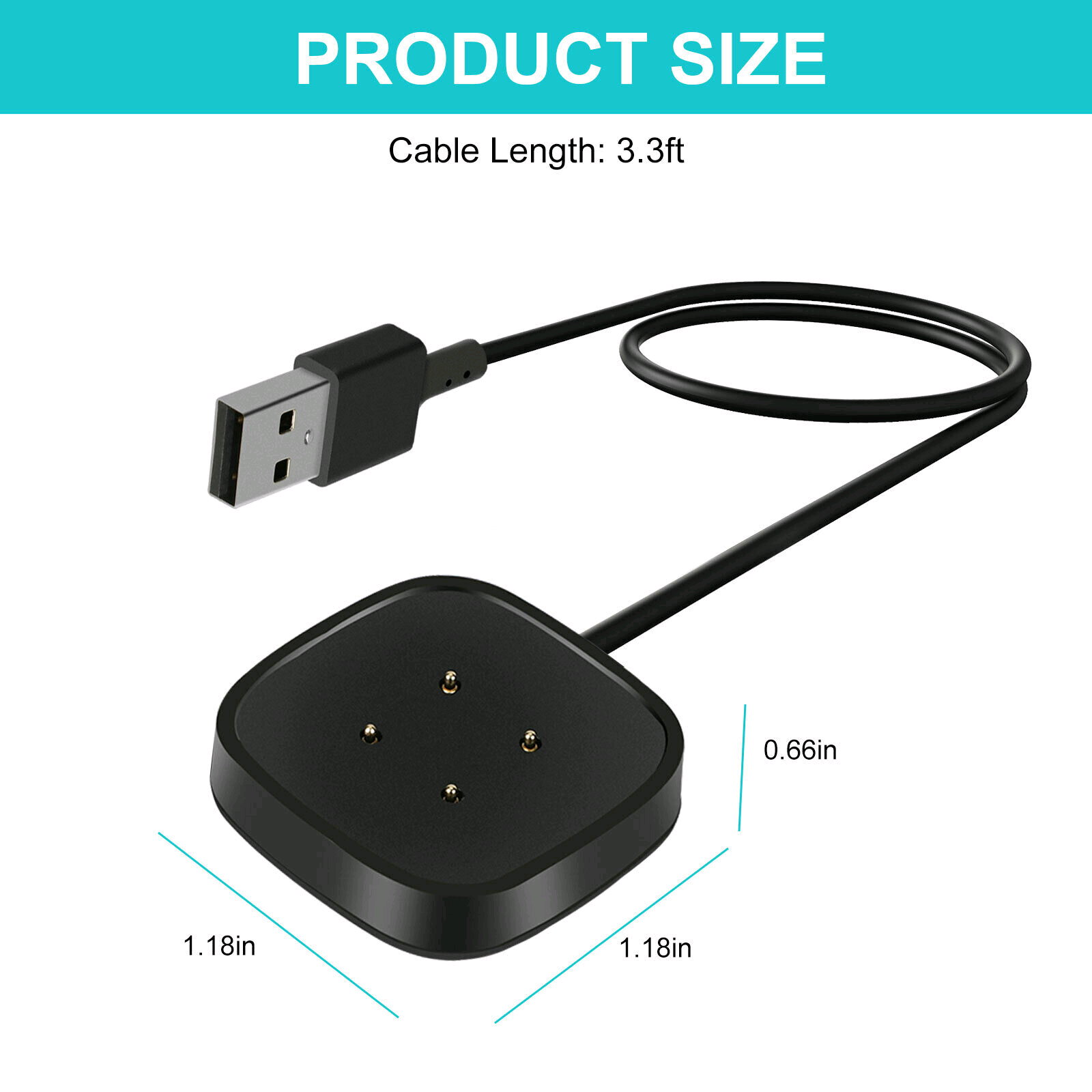 image-USB Magnetic Charger for Fitbit Sense, Versa 3 & 4 - 3.3ft Black 