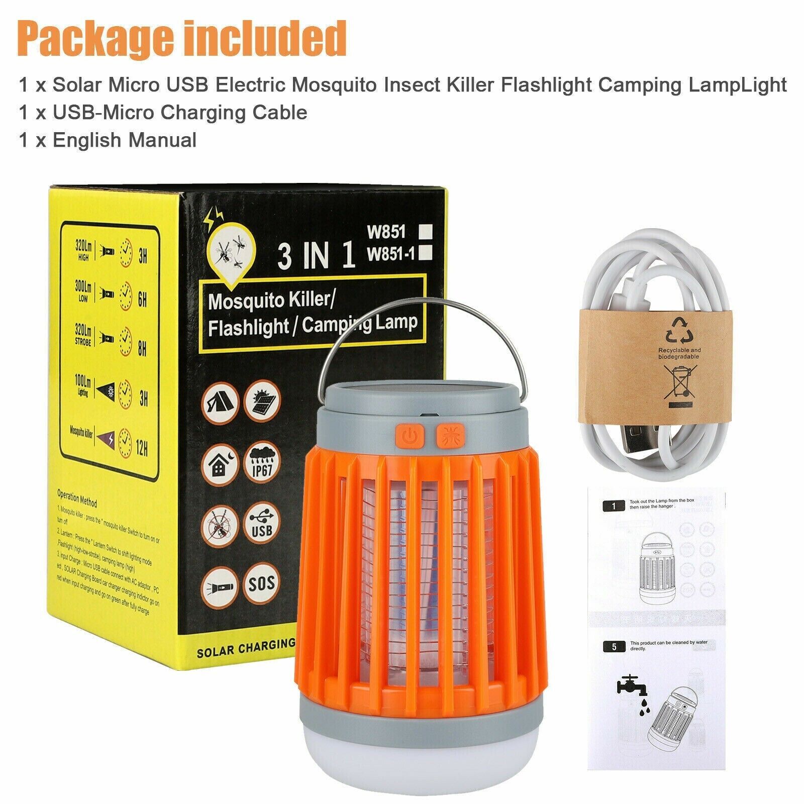 image-3-in-1 Solar USB Mosquito Killer & Camping Lantern - Orange