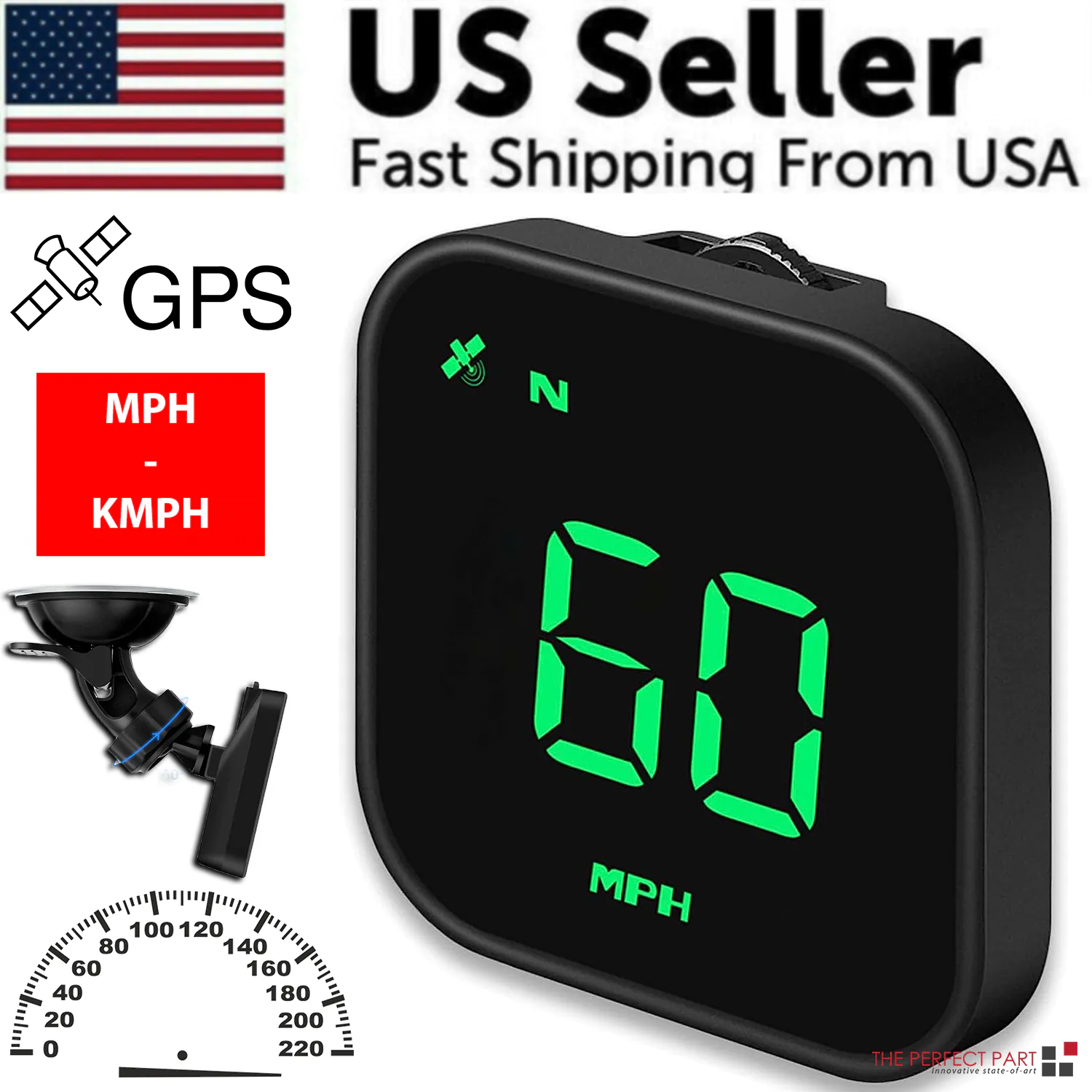image-Digital Car HUD GPS Speedometer Head Up Display - 2.5" Green LCD
