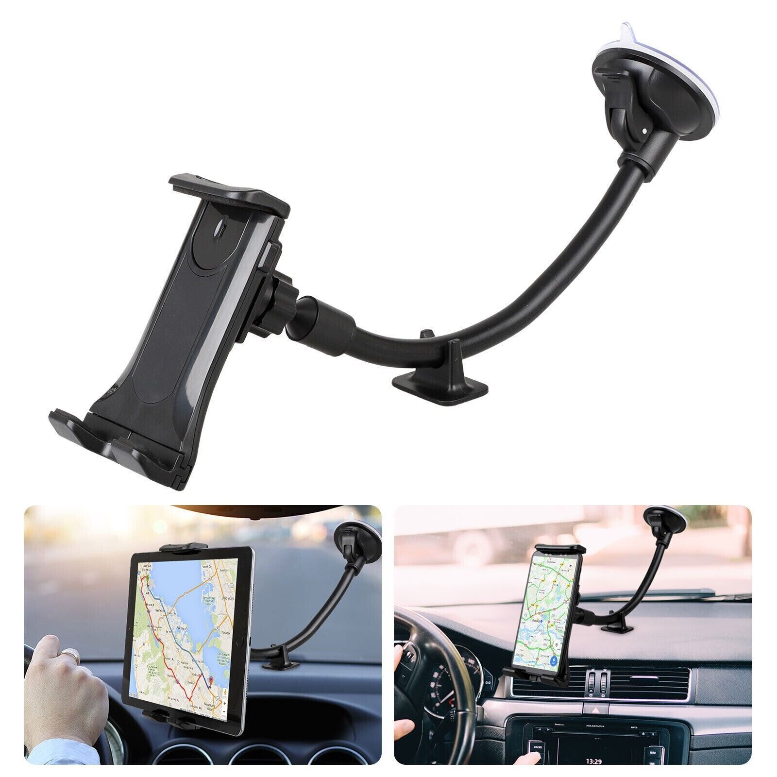 image-Universal Car Windshield Mount - 13" Gooseneck Holder for 4-12" Devices
