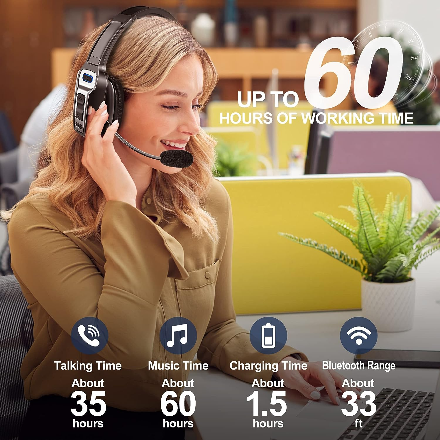 image-Trucker Wireless Bluetooth 5.2 Headset with AI Noise Cancelling Mic