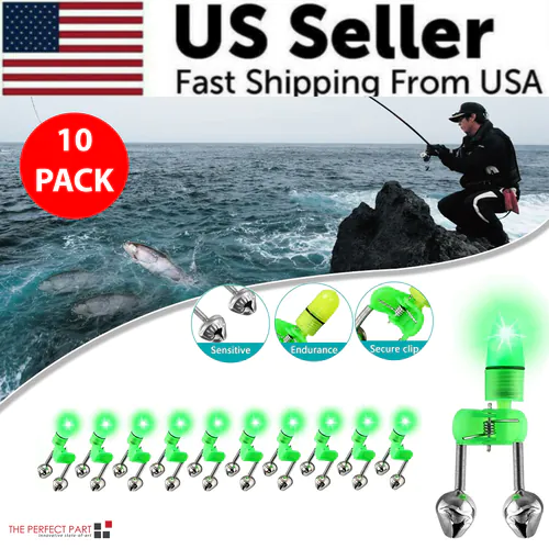 image-LED Night Fishing Bite Alarm - Rod Tip Clip with 2 Bells