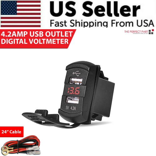 image-12V Dual USB Charger Socket Panel with Blue LED Voltmeter