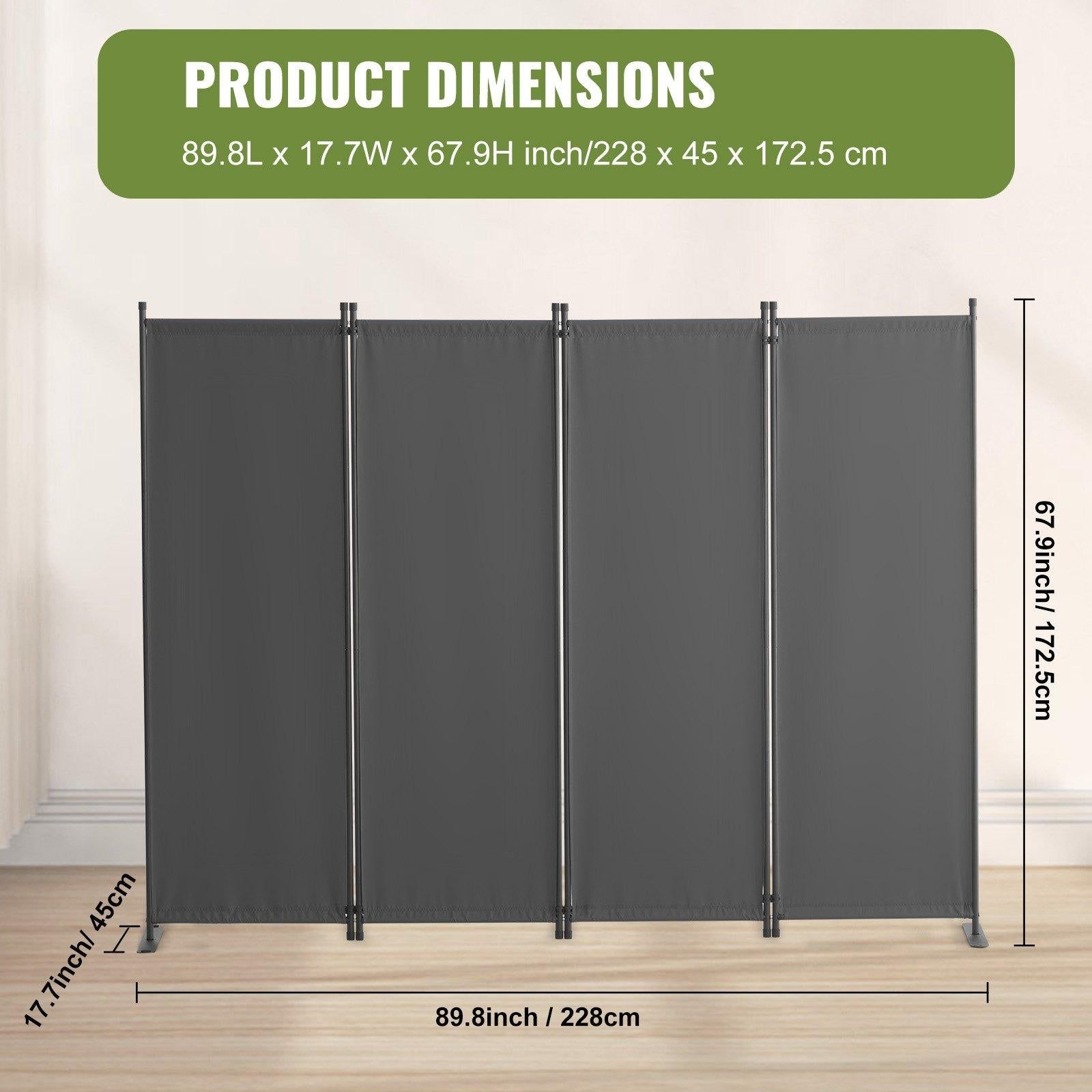 image-VEVOR 4-Panel Folding Room Divider - Light Gray Fabric Screen