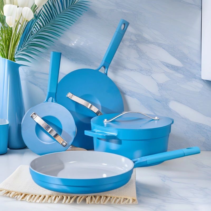 image-Non-stick Aluminum Alloy Cookware Set - 4-Piece Blue/White