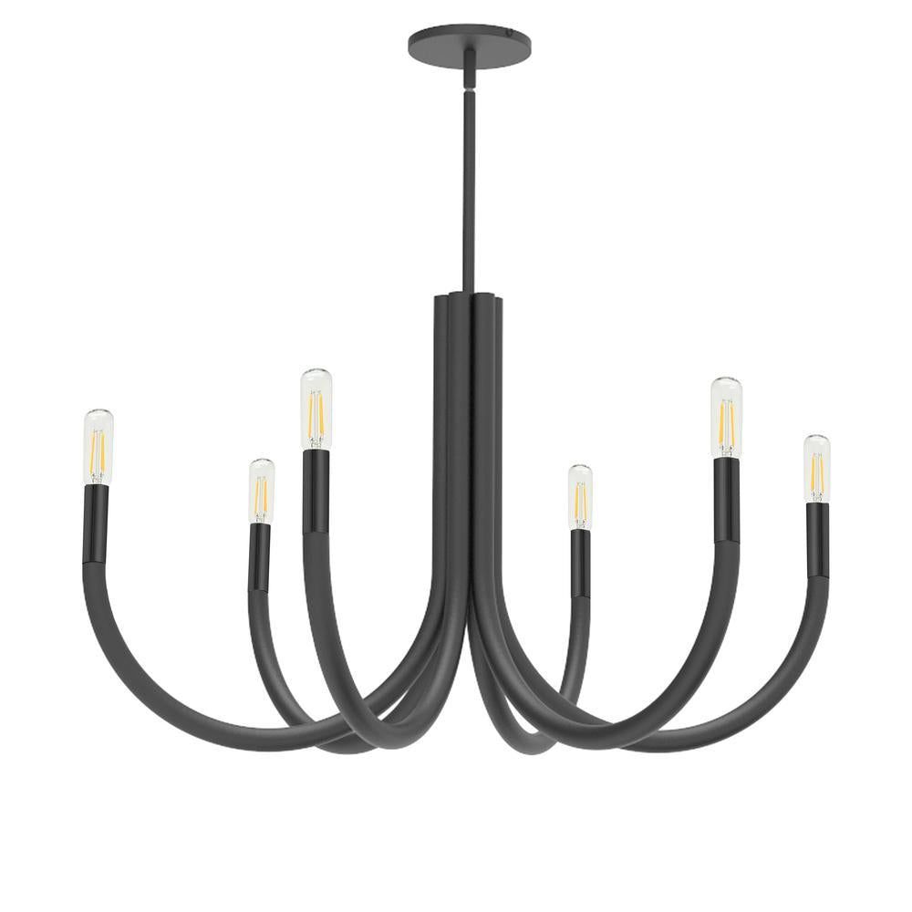image-Dainolite 6LT Chandelier - Black Metal, Dimmable, 6 Bulbs, UL Approved