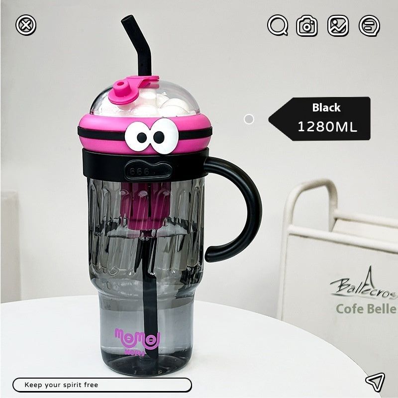 image-Water Cup with Straw 1280ML - Pink, Purple, Yellow, Blue, Black