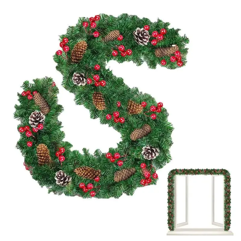 image-NNEOBA 9ft Christmas Pine Garland - Berries & Pine Cones 2.7m