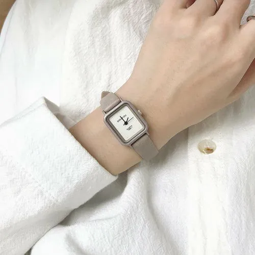 image-Ladies Mini Square Quartz Watch - 26mm Leather Strap