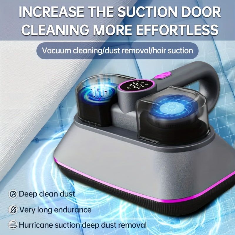 image-Wireless Mattress Vacuum Cleaner with LED Display - USB Cordless