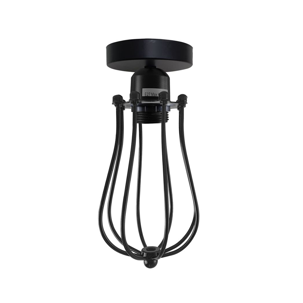 image-Vintage Industrial Geometric Wire Cage Ceiling Light - Metal, Retro Style (65 characters)