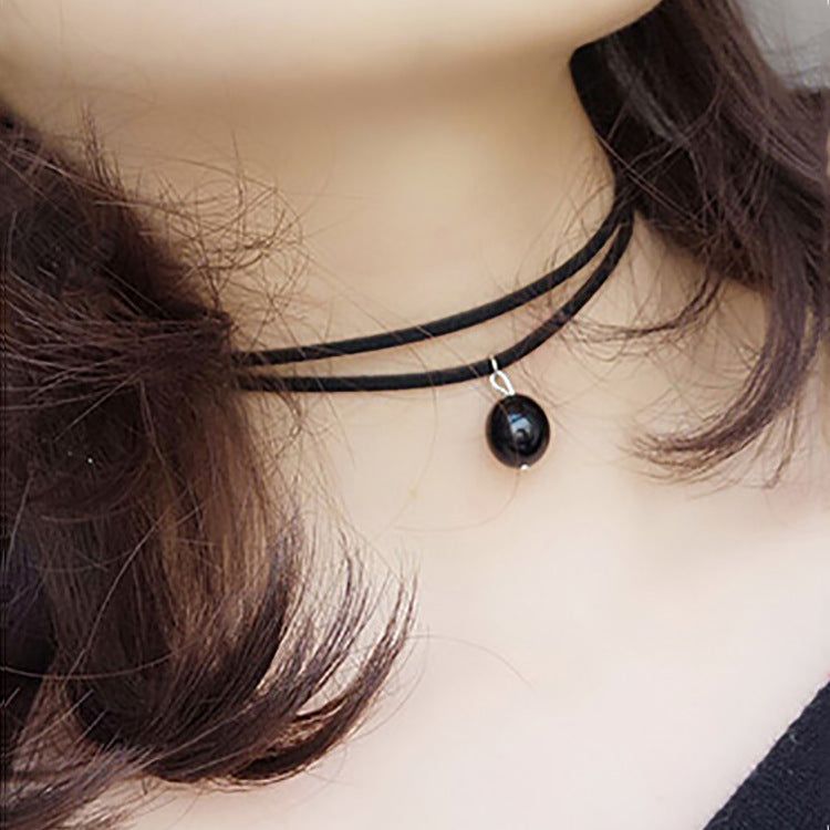 image-Pearl Square Diamond Necklace - Black Short Chain