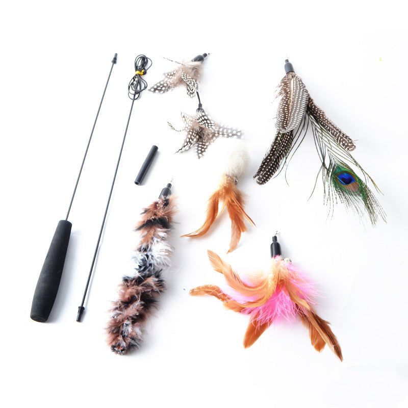 image-Funny Feather Cat Pole Toy, 85CM Length, 5 Replacement Heads