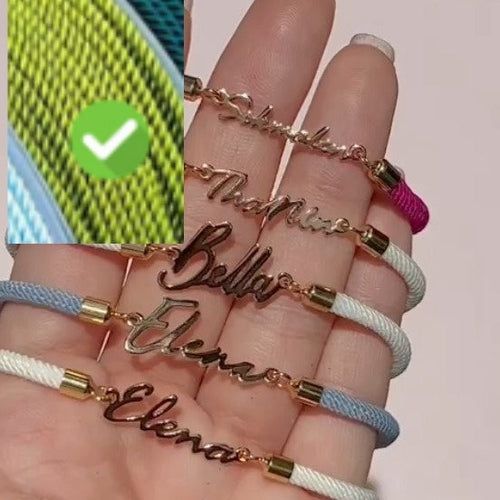 image-Personalized Women's Colorful Rope Chain Name Bracelet - Steel