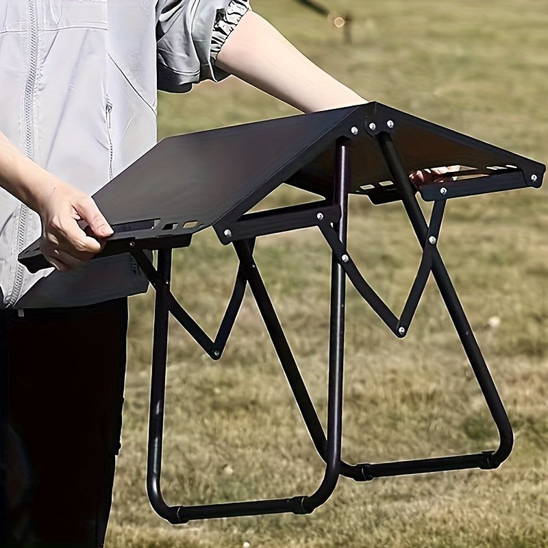image-Folding Camping Table with Integrated Grill - Black Carbon Steel 