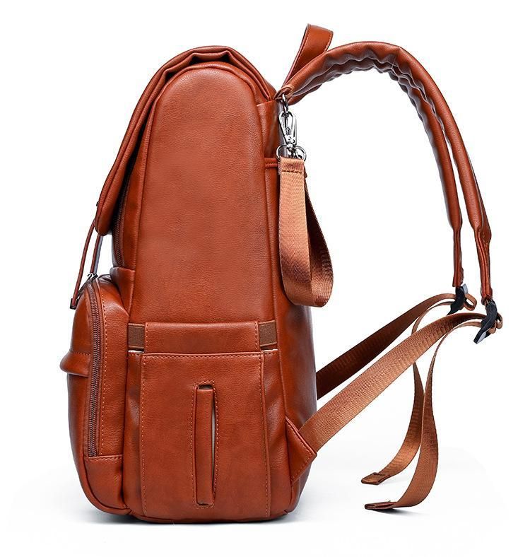 image-PU Leather Waterproof Diaper Backpack with Stroller Hooks