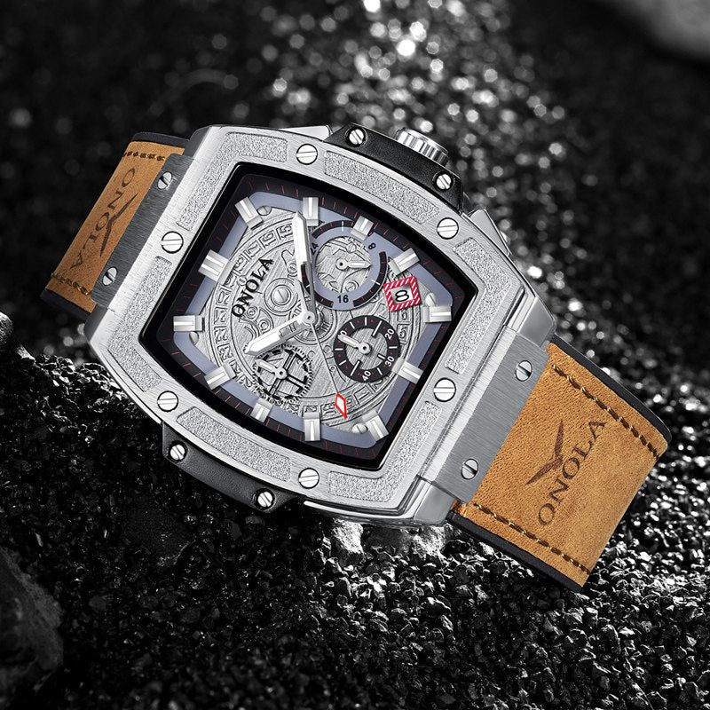 image-Men's Multifunctional Quartz Watch - 46mm Leather Waterproof