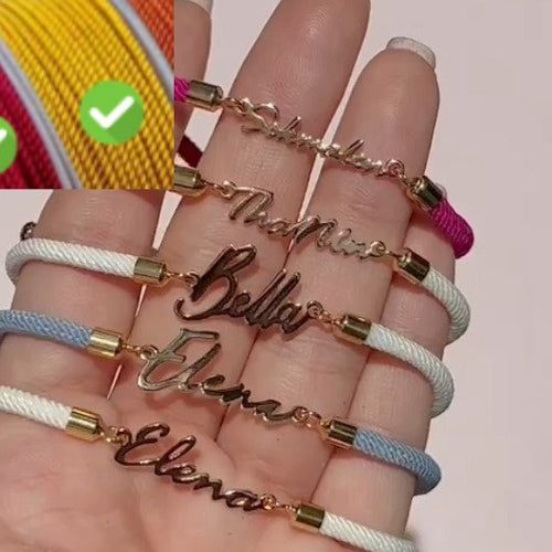 image-Personalized Women's Colorful Rope Chain Name Bracelet - Steel