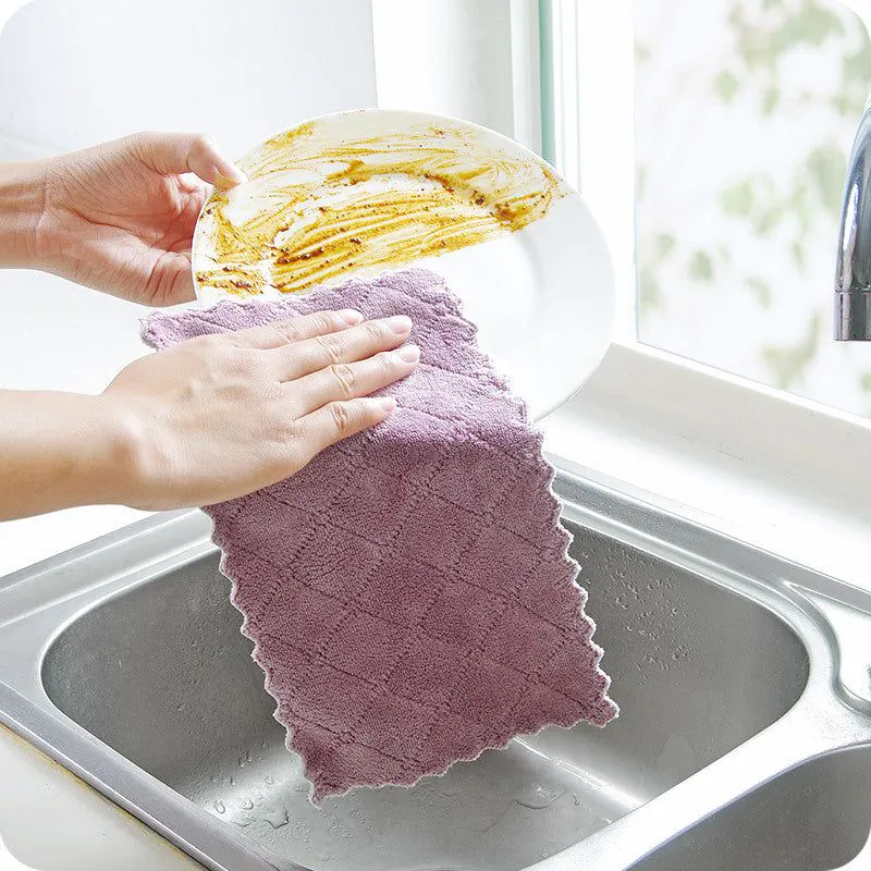 image-Coral Fleece Kitchen Towel - Diamond Pattern