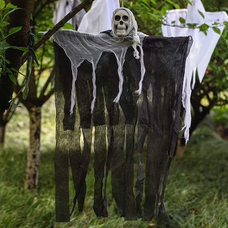 image-Halloween Hanging Skull Decoration with Chains - Black & White