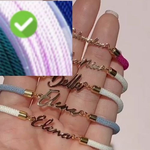 image-Personalized Women's Colorful Rope Chain Name Bracelet - Steel