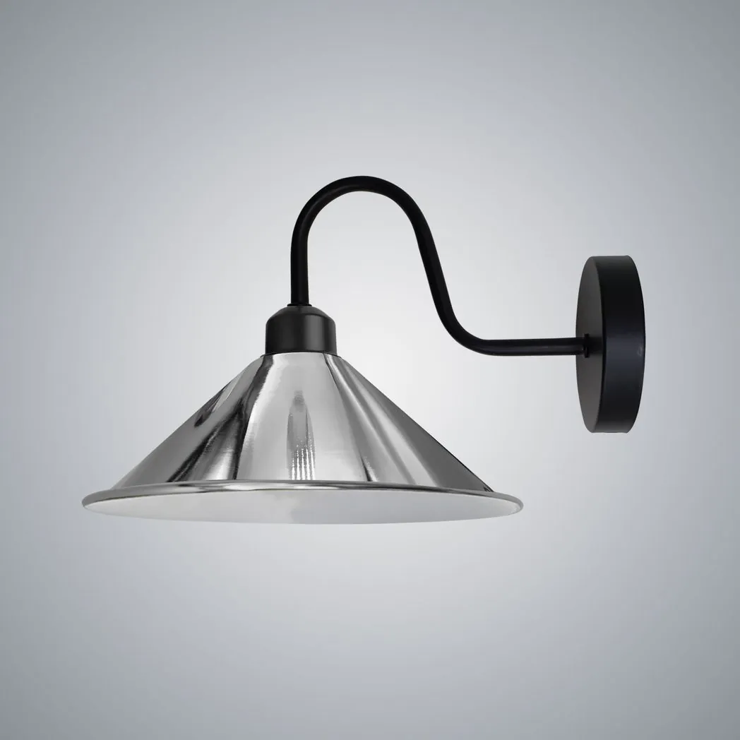image-Chrome Wall Light, Black Swan Neck E27 Vintage Metal Sconce - Dimmable