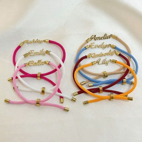 image-Personalized Women's Colorful Rope Chain Name Bracelet - Steel