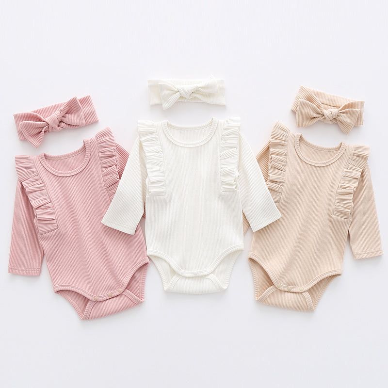 image-Ruffle Sleeve Baby Long Sleeve Bodysuit - Cotton, 3 Colors, 0-36 Months