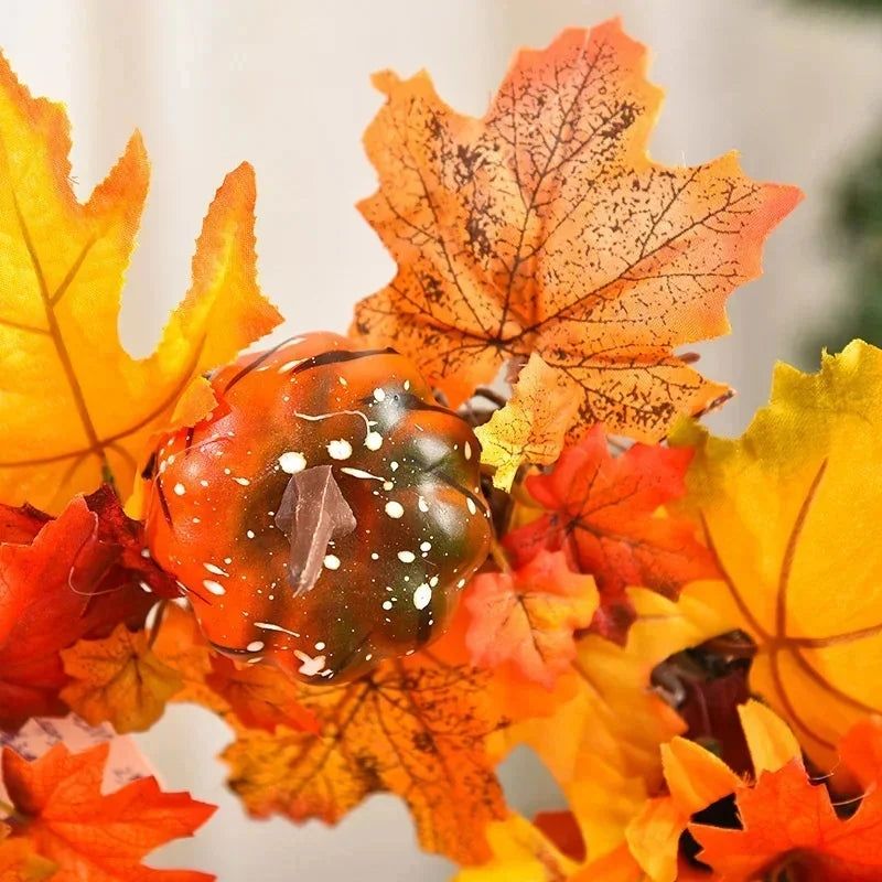 image-NNEOBA Fall Pumpkin Berry Maple Leaf Wreath - 32x45cm