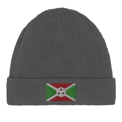 image-Burundi Flag Embroidered 100% Cotton Beanie - Black