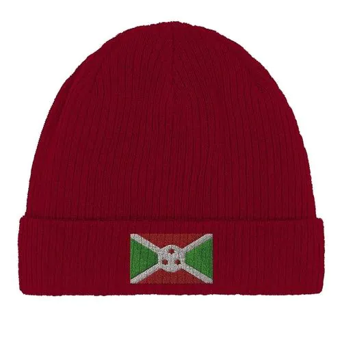 image-Burundi Flag Embroidered 100% Cotton Beanie - Black