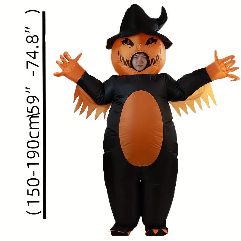 image-Inflatable Pumpkin Halloween Costume for Adults - Orange/Black