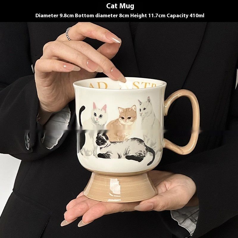 image-Cute Cat Ceramic Mug - 410ml Nordic Flowers