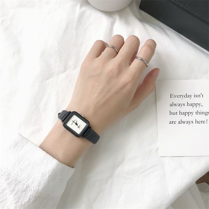 image-Ladies Mini Square Quartz Watch - 26mm Leather Strap
