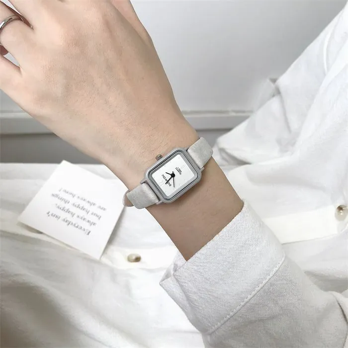 image-Ladies Mini Square Quartz Watch - 26mm Leather Strap