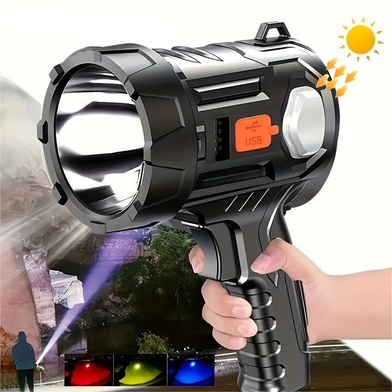 image-USB Rechargeable LED Spotlight Flashlight - 6 Modes Solar ABS