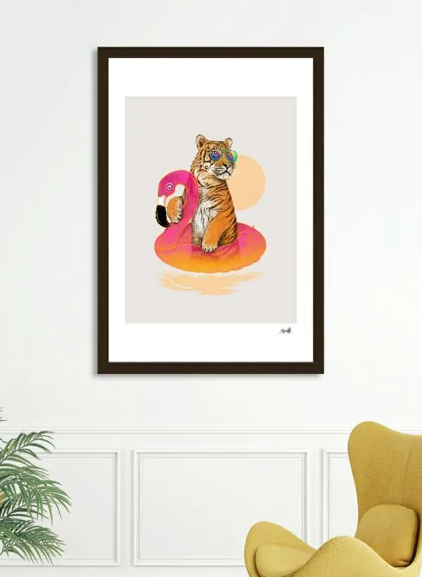 image-Chillin (Flamingo Tiger) Solid Wood Art Frame - Black
