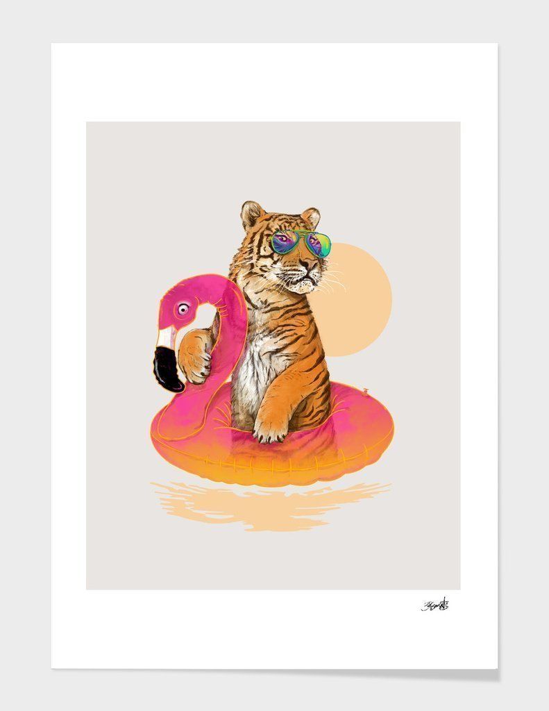 image-Chillin (Flamingo Tiger) Solid Wood Art Frame - Black