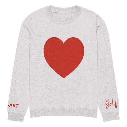 image-Heart Knitted Crew Neck Sweater - Bleach White Cotton Blend