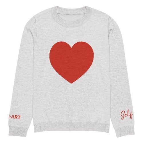 image-Heart Knitted Crew Neck Sweater - Bleach White Cotton Blend