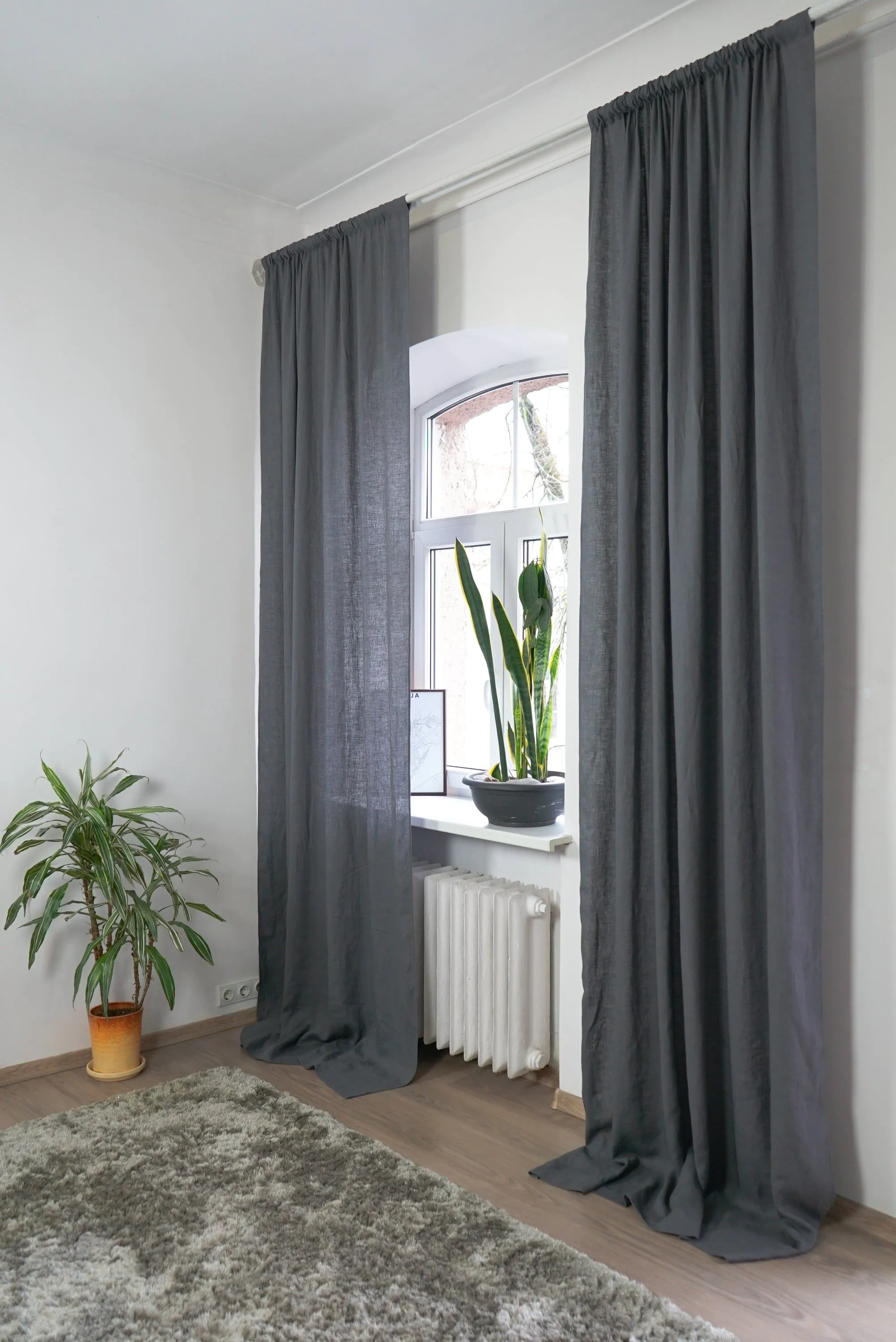 image-Grey Semi-Sheer Linen Curtain - Rod Pocket 140cm Width 