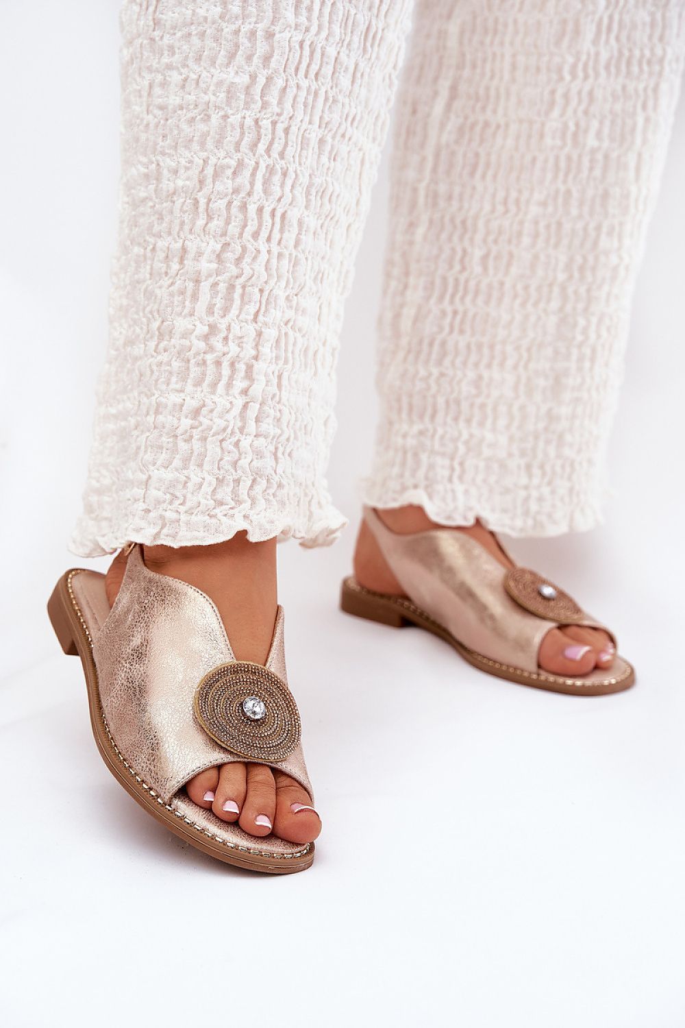 image-S.Barski Women's Eco Leather Sandals Flat Heel Buckle