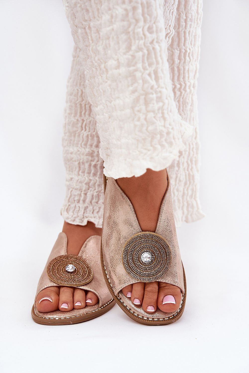 image-S.Barski Women's Eco Leather Sandals Flat Heel Buckle