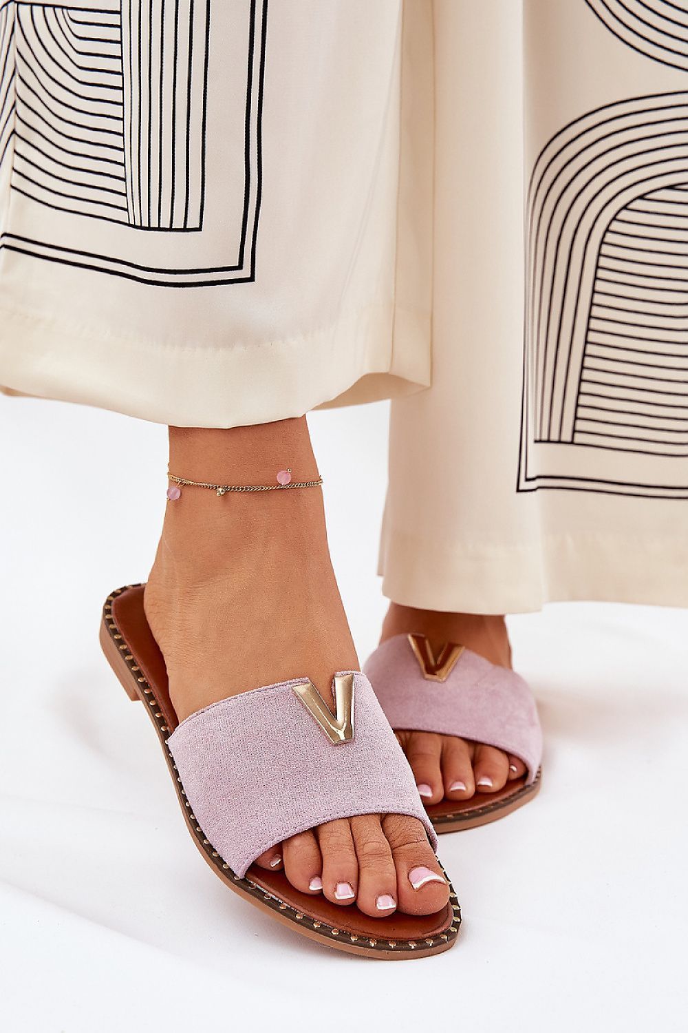 image-Women's Eco-Suede Flat Sandals with Decorative Details 