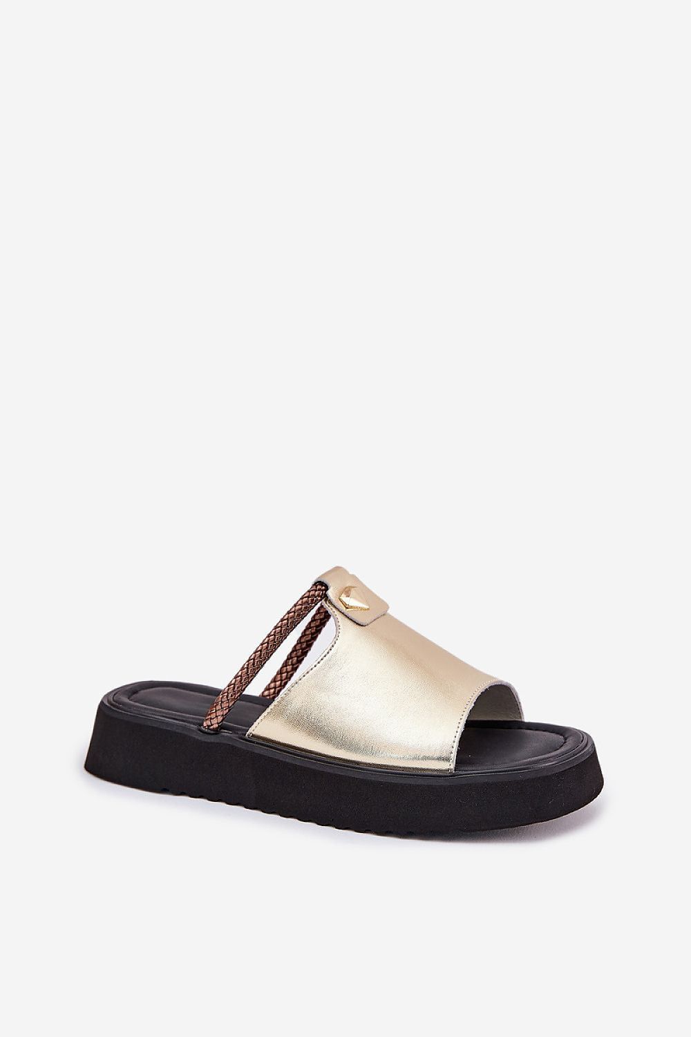 image-Women's Leather Platform Sandals with Woven Strap