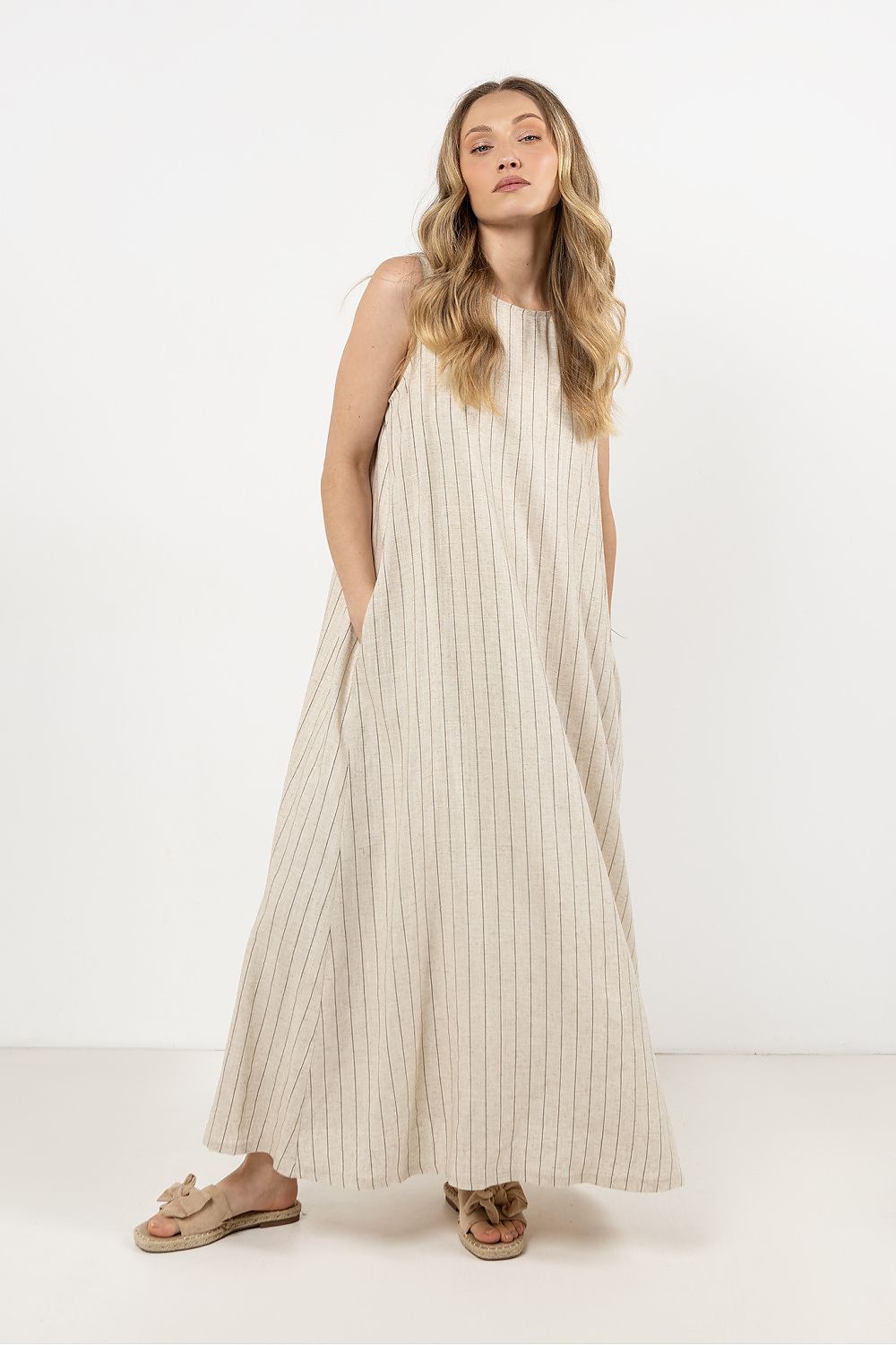 image-Awama Striped Linen Maxi Dress