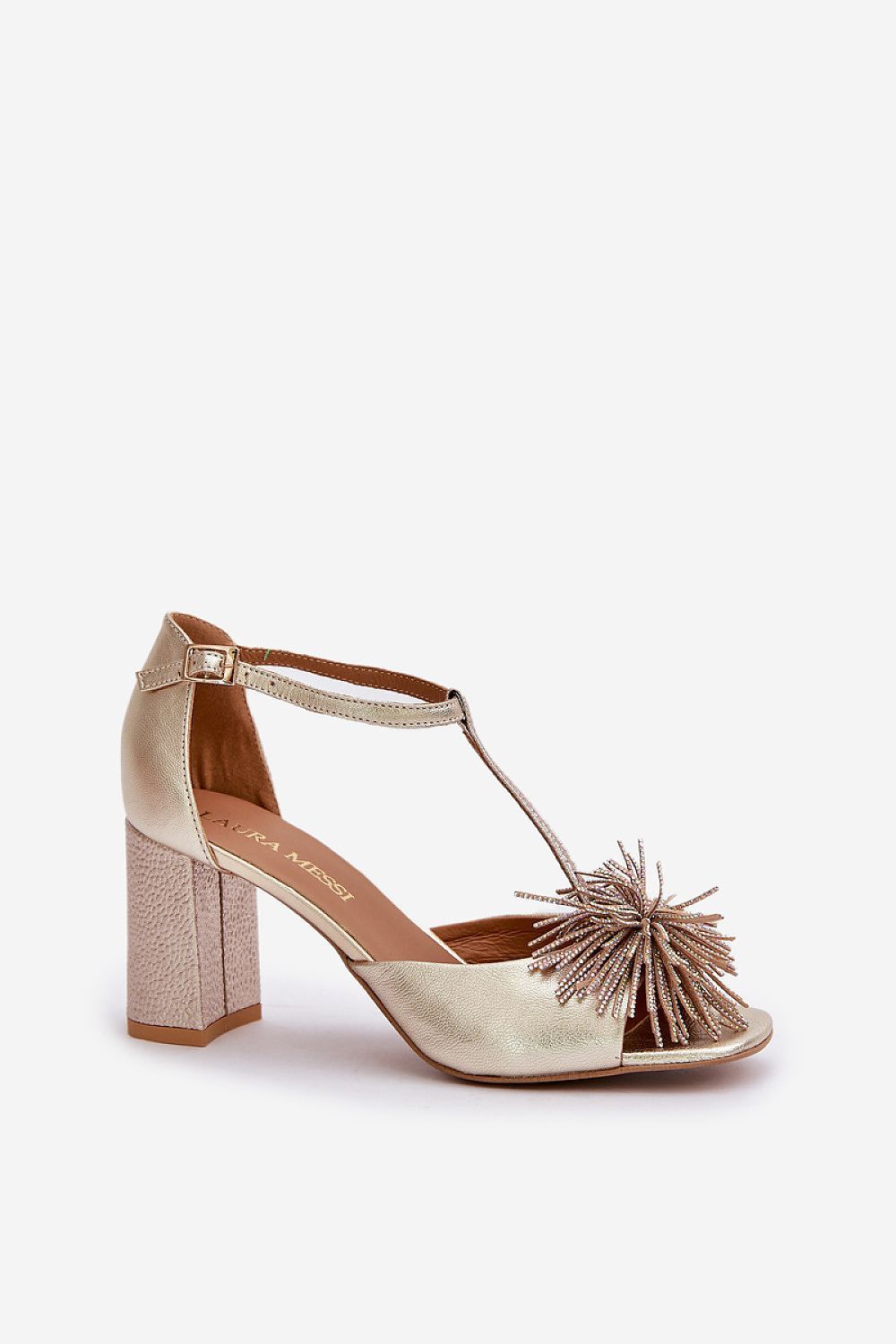 image-Women's Leather Heel Sandals with Buckle Strap