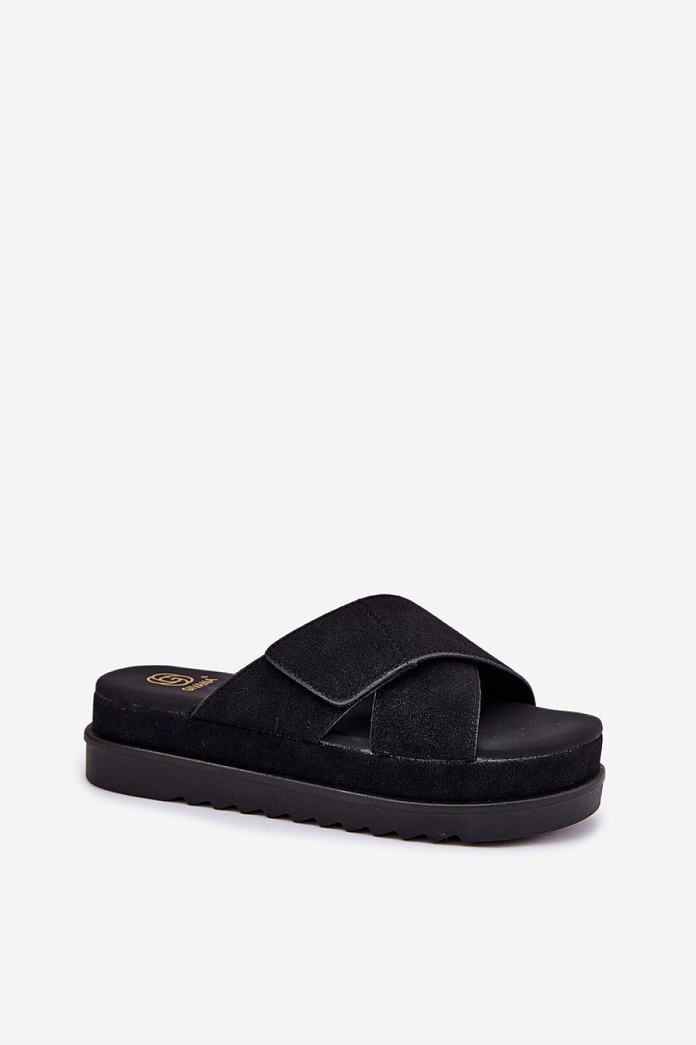 image-Women's Suede Platform Slippers with Velcro Straps