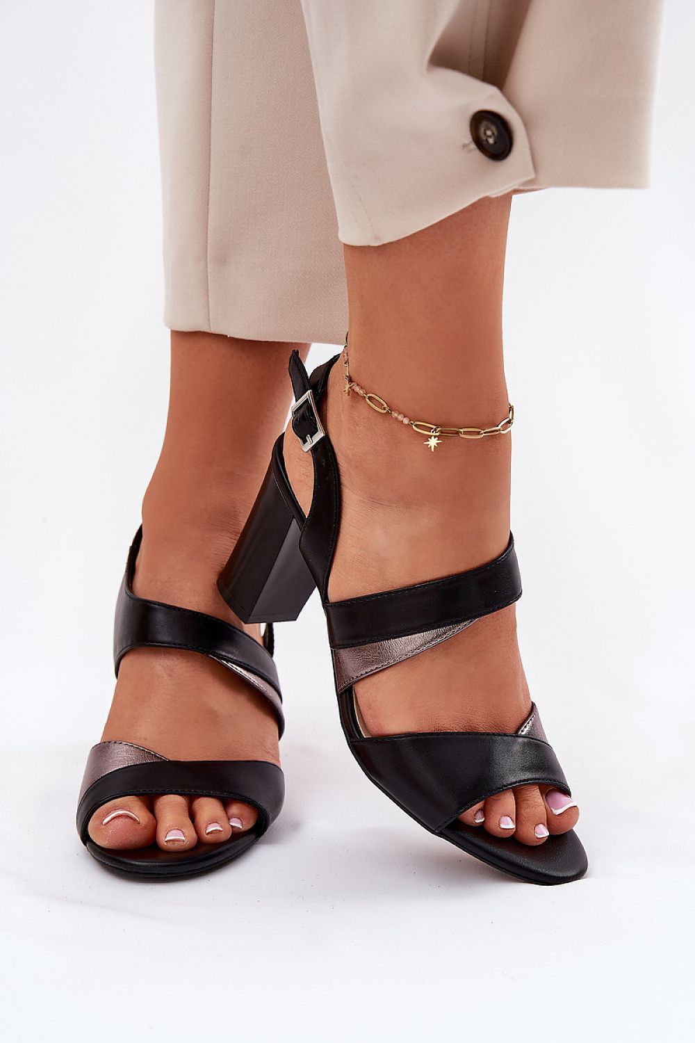 image-Women's Eco Leather Heel Sandals with Buckle Strap
